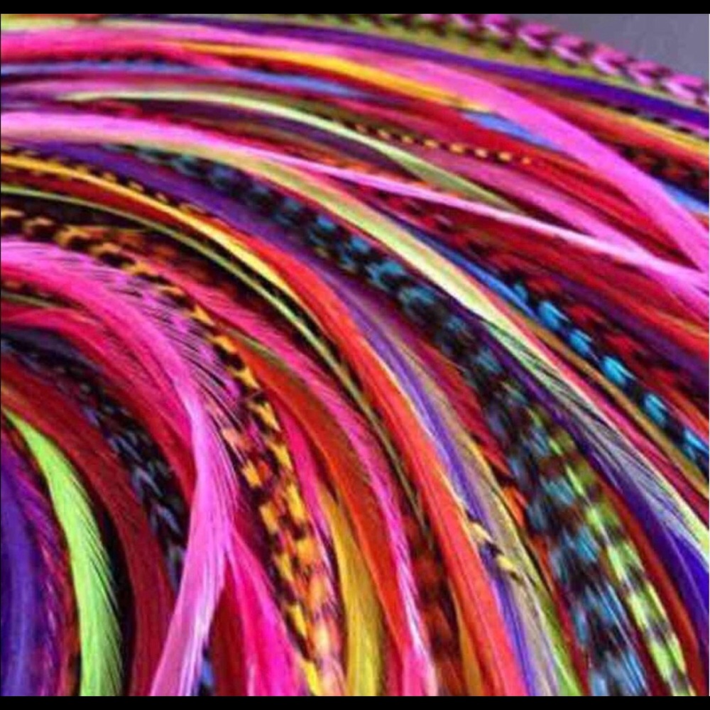 25 dyed Rooster Feathets for Hair Externsions long